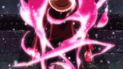 Man In Straw Hat Surrounded By Pink Glowing Lines GIF