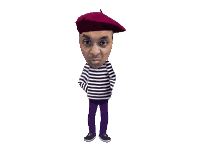 Man In Striped Shirt And Beret Holding Broken Heart Sticker