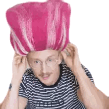 Man In Striped Shirt And Glasses With Pink Wig Sticker