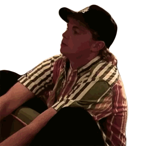 Man In Striped Shirt And R Hat Sticker