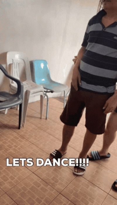 Man In Striped Shirt And Shorts Let's Dance GIF