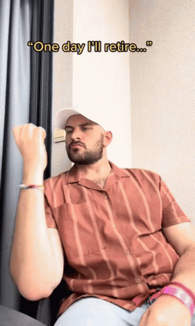 Man In Striped Shirt And White Hat Says One Day I'll Retire GIF