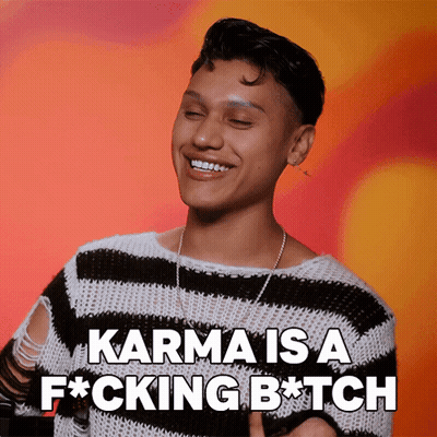Man In Striped Sweater Karma Is A Fucking Bitch GIF