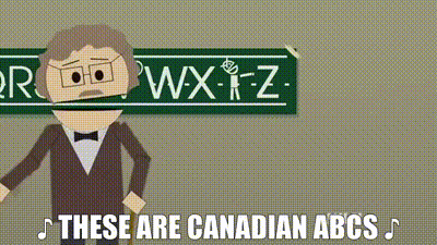 Man In Suit And Bow Tie In Front Of These Are Canadian ABCs Sign GIF