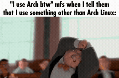 Man In Suit And Bow Tie Says I Use Arch BTW GIF