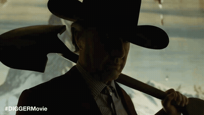 Man In Suit And Cowboy Hat Holding Shovel #DiggerMovie GIF