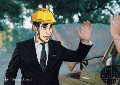 Man In Suit And Hard Hat Schitt's Creek GIF