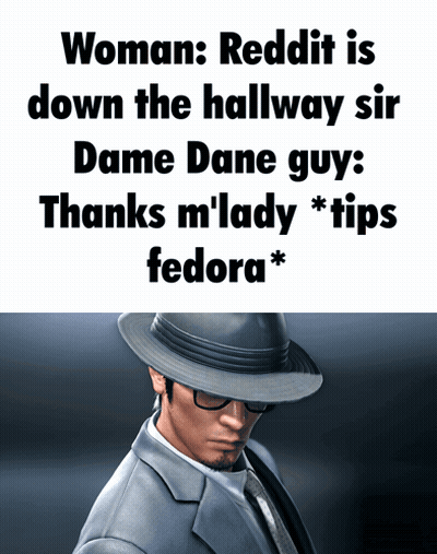 Man In Suit And Hat Saying Reddit Is Down The Hallway Sir GIF