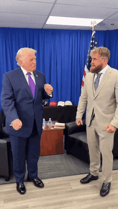 Man In Suit And Man In Tan Suit With American Flag GIF