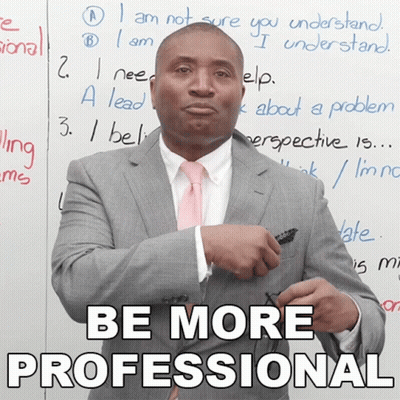 Man in Suit and Pink Tie Saying Be More Professional
