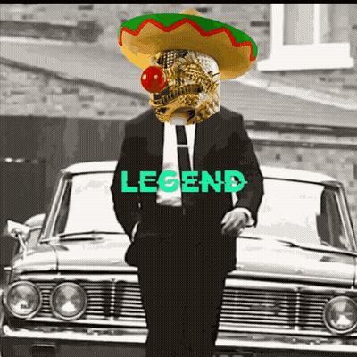 Man In Suit And Sombrero Standing In Front Of Car With Legend GIF