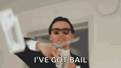 Man In Suit And Sunglasses Holding Money Saying I Have Got Bail GIF