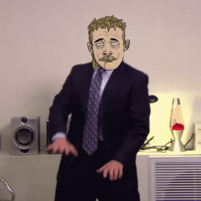 Man In Suit And Tie Dancing With Speakers And Lava Lamp GIF
