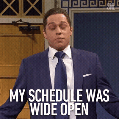 Man In Suit And Tie Eyes Closed Saying My Schedule Was Wide Open GIF