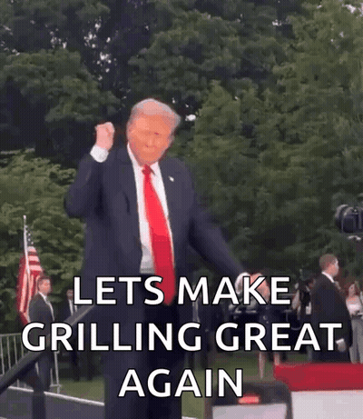 Man In Suit And Tie Giving Thumbs Up Saying Let's Make Grilling Great Again GIF