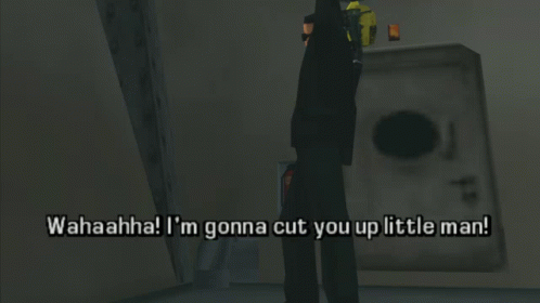Man In Suit And Tie Holding Chainsaw Wahaaahhh I'm Gonna Cut You Up GIF