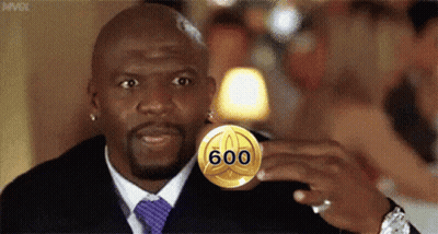 Man In Suit And Tie Holding Gold Coin Saying 600 GIF