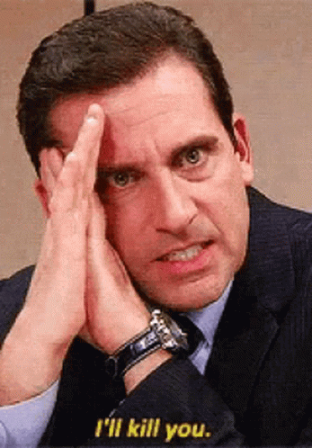 Man In Suit And Tie Holding Hand To Forehead Says I'll Kill You GIF