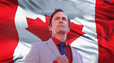 Man In Suit And Tie In Front Of Canadian Flag GIF