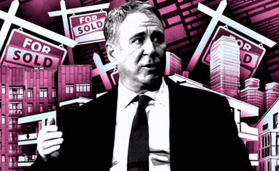 Man In Suit And Tie In Front Of For Sale Signs GIF