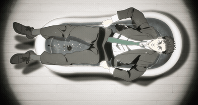Man In Suit And Tie Lying In Bathtub GIF