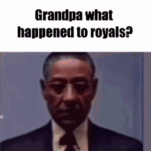 Man In Suit And Tie Saying Grandpa What Happened To Royals GIF