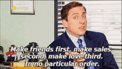Man In Suit And Tie Saying Make Friends First Make Sales Second Make Love Third And In No Particular Order GIF