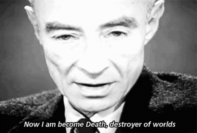 Man In Suit And Tie Saying Now I Am Become Death Destroyer Of Worlds GIF