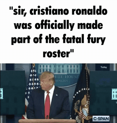 Man In Suit And Tie Saying Sir Cristiano Ronaldo At American Flag Podium GIF