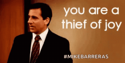 Man In Suit And Tie Saying You Are A Thief Of Joy GIF