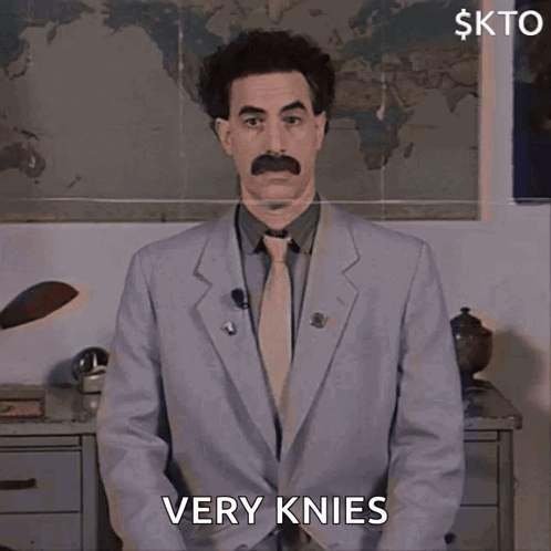 Man In Suit And Tie Says Very Knees GIF
