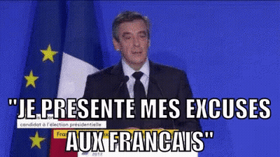 Man In Suit And Tie Speaking By French Flag GIF