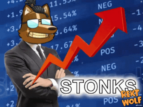 Man In Suit And Tie Stands Before Stonks Arrow GIF