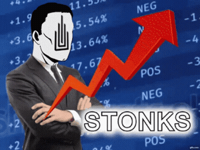 Man In Suit And Tie Stands Before Stonks Chart GIF