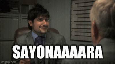 Man In Suit And Tie Talking With Sayonaaara Overlay GIF