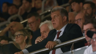 Man In Suit And Tie Watching Game In Stadium GIF