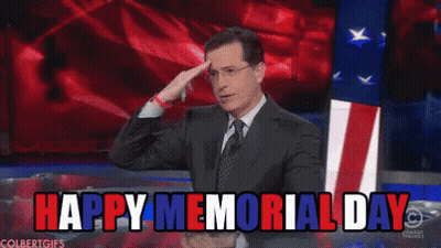Man In Suit And Tie With American Flag Saying Happy Memorial Day GIF