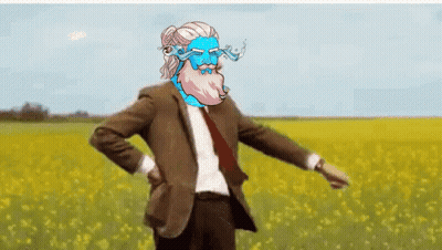 Man In Suit And Tie With Blue Mask Dancing In Yellow Flowers GIF