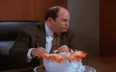 Man In Suit And Tie With Bowl Of Shrimp GIF