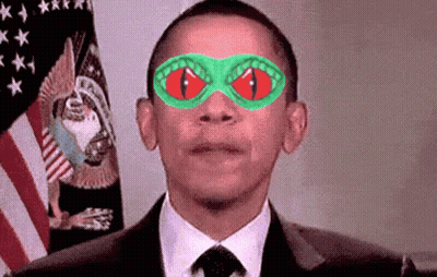 Man In Suit And Tie With Green Glasses Red Eyes GIF