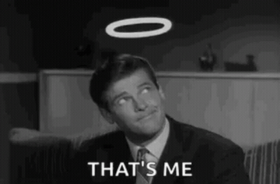 Man In Suit And Tie With Halo Saying That's Me GIF