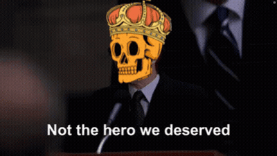 Man In Suit And Tie With Skull Face Saying Not The Hero We Deserved GIF