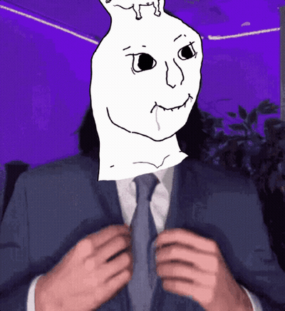 Man In Suit And Tie With White Face On Head GIF