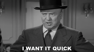 Man In Suit And Top Hat Saying I Want It Quick GIF