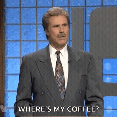 Man In Suit Asking Where's My Coffee GIF