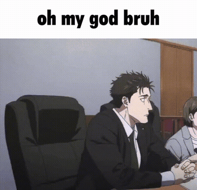 Man In Suit At Desk Saying Oh My God Bruh GIF