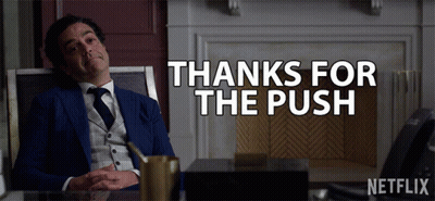 Man In Suit At Desk Saying Thanks For The Push GIF
