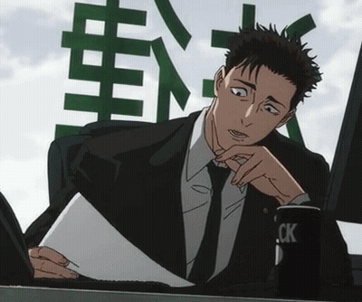Man In Suit At Desk With Cup Saying CK GIF