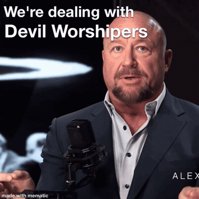 Man In Suit At Microphone Says We're Dealing With Devil Worshippers GIF