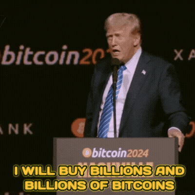 Man In Suit At Podium Saying I Will Buy Billions And Billions Of Bitcoins GIF
